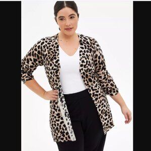 Torrid Leopard Textured Slub Boyfriend Cardigan Sweater Lightweight Size 3XL